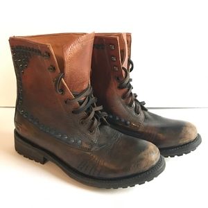 ASH Ralph Studded Biker Boots Moto Brown Leather